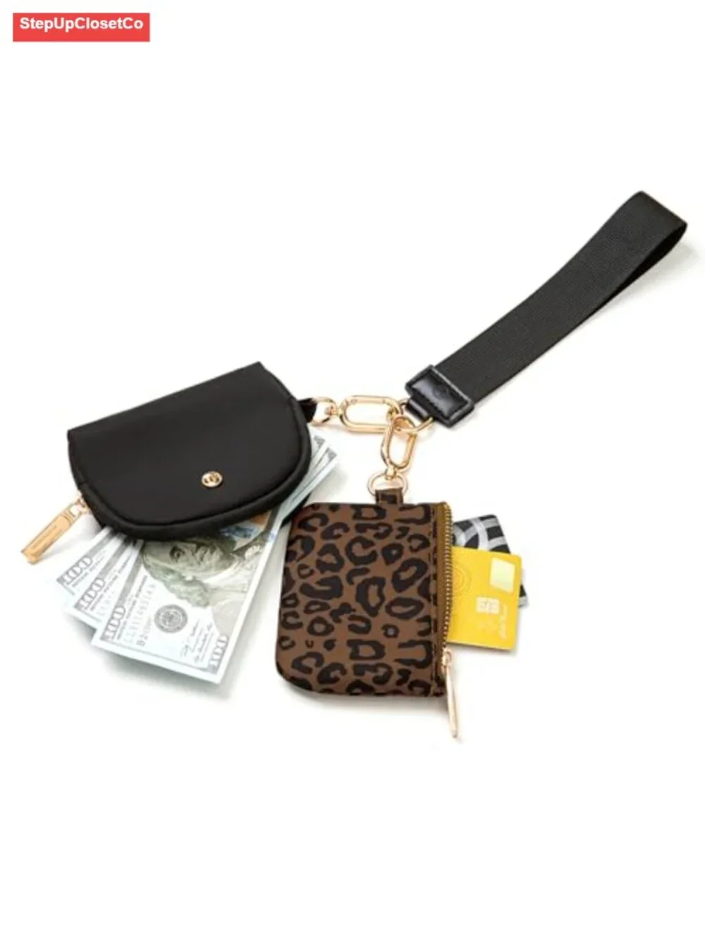 Dual Pocket Keychain Wallet Wristlet - Detachable Coin Purse - Nylon Water